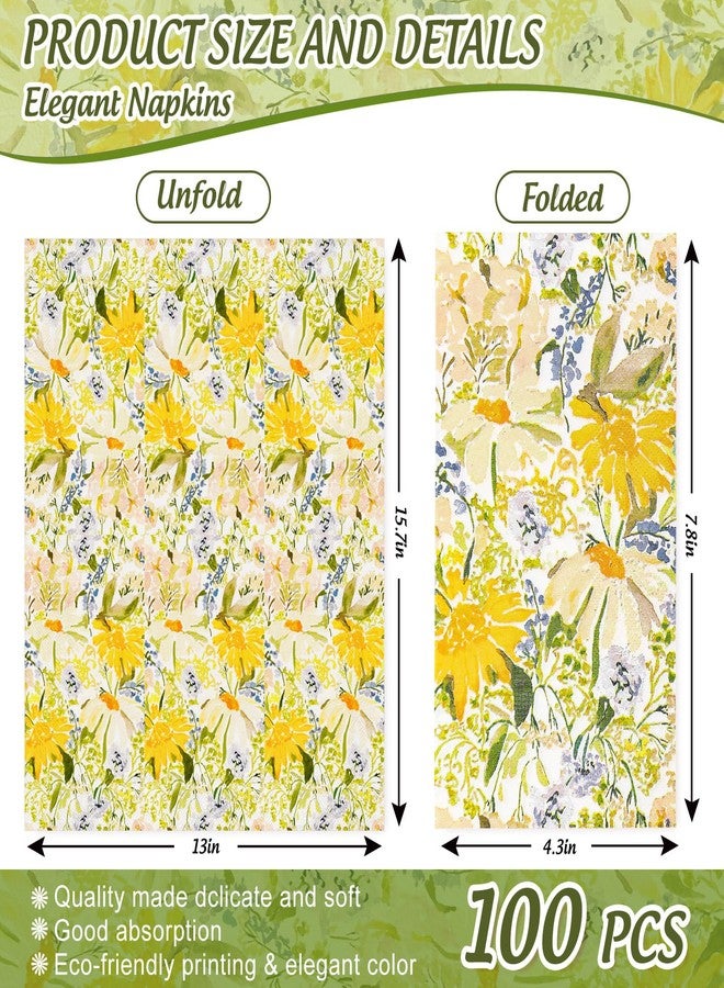 JarThenaAMCS مناديل ضيوف JarThenaAMCS، 100 قطعة، بنقشة زهور الربيع، مناديل ورقية صفراء اللون بنقشة زهور الأقحوان المائية، مناديل ورقية للعشاء بنقشة زهور برية، مثالية لمستلزمات حفلات الصيف. - Image 2